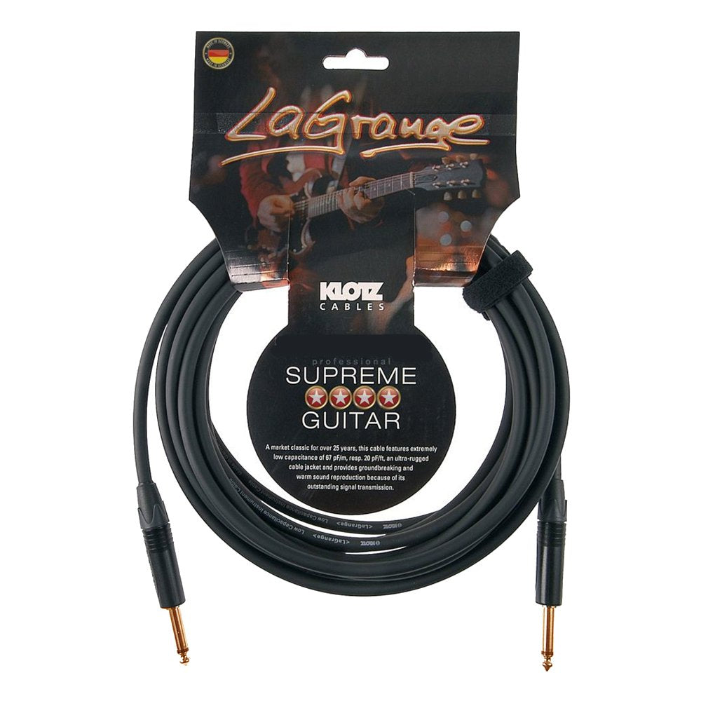Klotz LAPR0600 LaGrange Guitar Cable, -Inch Right, 20ft, Straight Angled Gold Contact, 20 ft
