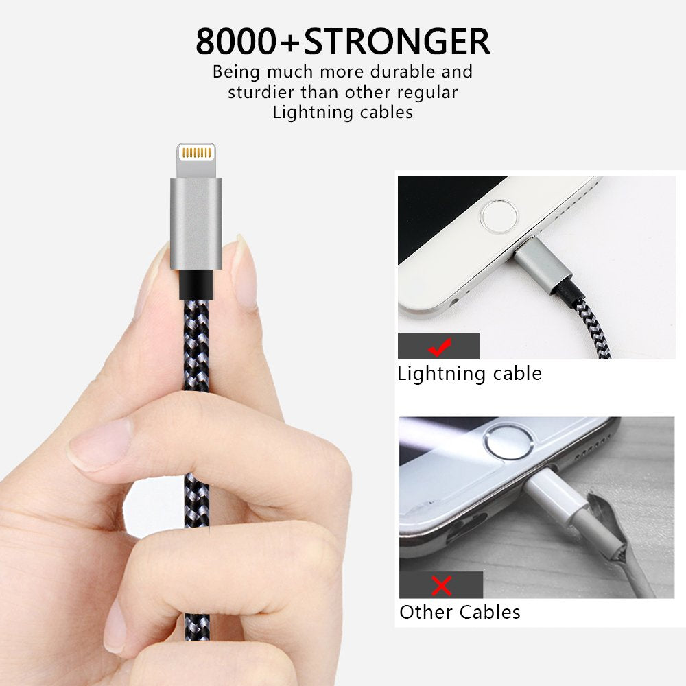 Idison Iphone Charger,5Packs(3Ft 3Ft 6Ft 6Ft 10Ft) Charging Cable Mfi Certified Usb Charging Cable Nylon Braided Fast Charging Cord For Iphone14/13/12/11/X/Max/8/7/6/6S/5/5S/Se/Plus/Ipad(Blackgray)