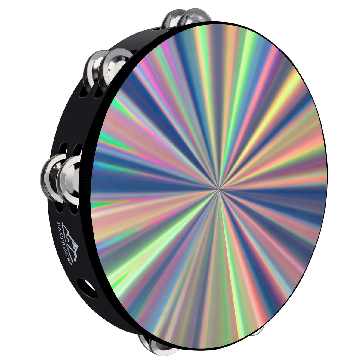 EASTROCK Radiant Tambourine Hand Held Drum 10 Inch Double Row Jingles Reflective Tambourine Musical Instrument for Kids Adults C