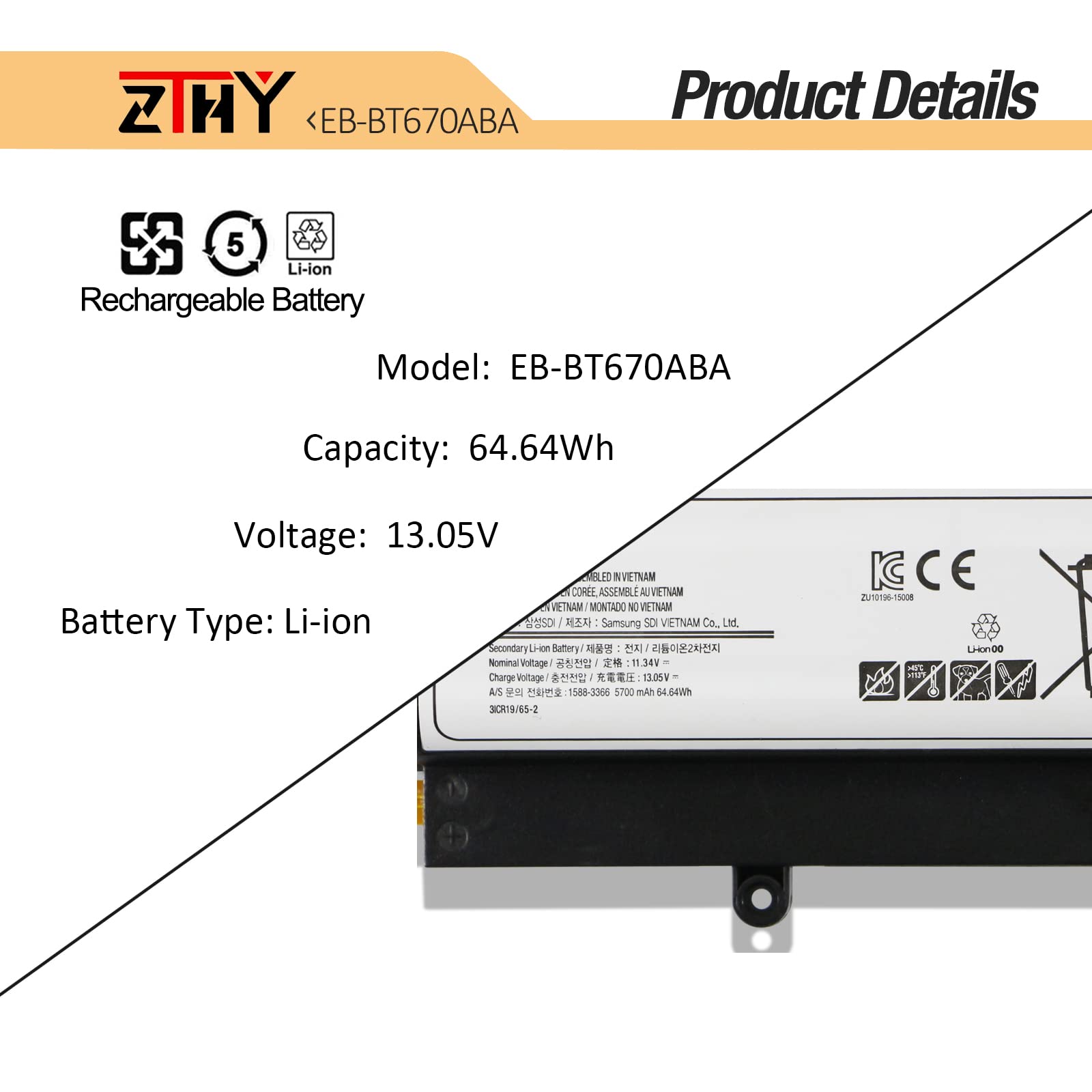Zthy 64.64Wh Eb Bt670Aba Eb Bt670Abe Laptop Battery Replacement For Samsung Galaxy View 18.4'' Sm T670 Sm T677A Series Aa2Ga26Bs