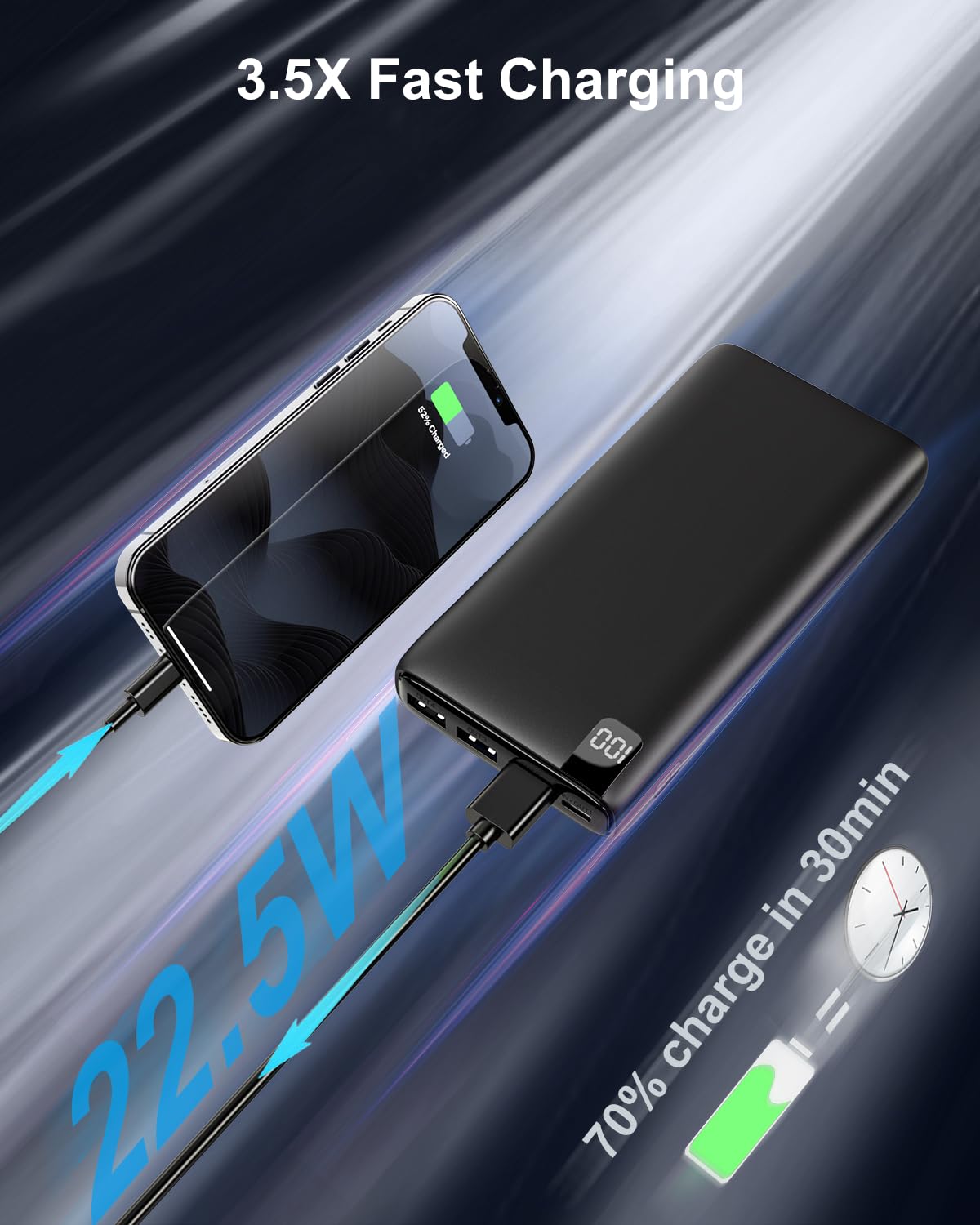 Ixnine Power Bank 26800Mah Portable Charger, High Capacity Phone Charger Compact External Battery Pack With Led Display And 4 Fa