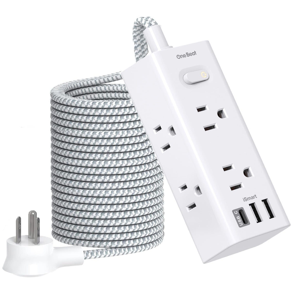 Extension Cord 25 Ft, Power Strip Surge Protector With 6 Widely Outlets 3 Usb Ports (1 Usb C), 3 Side Outlet Extender Strip, Fla