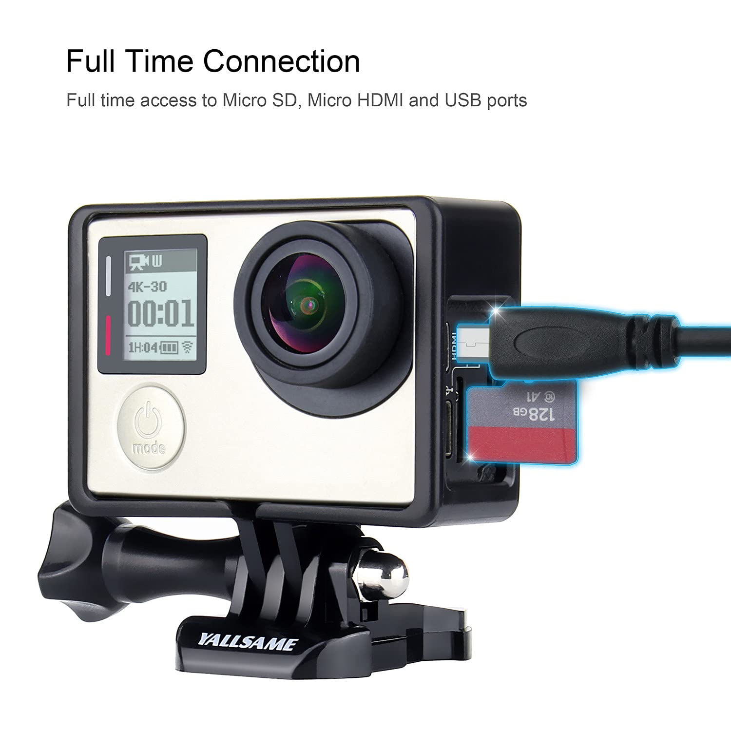 Yallsame Frame Mount Case For Gopro Hero 4 3 3+ With Lens Cap And Side Door Cap Protective Wire Connectable Skeleton Housing Cas