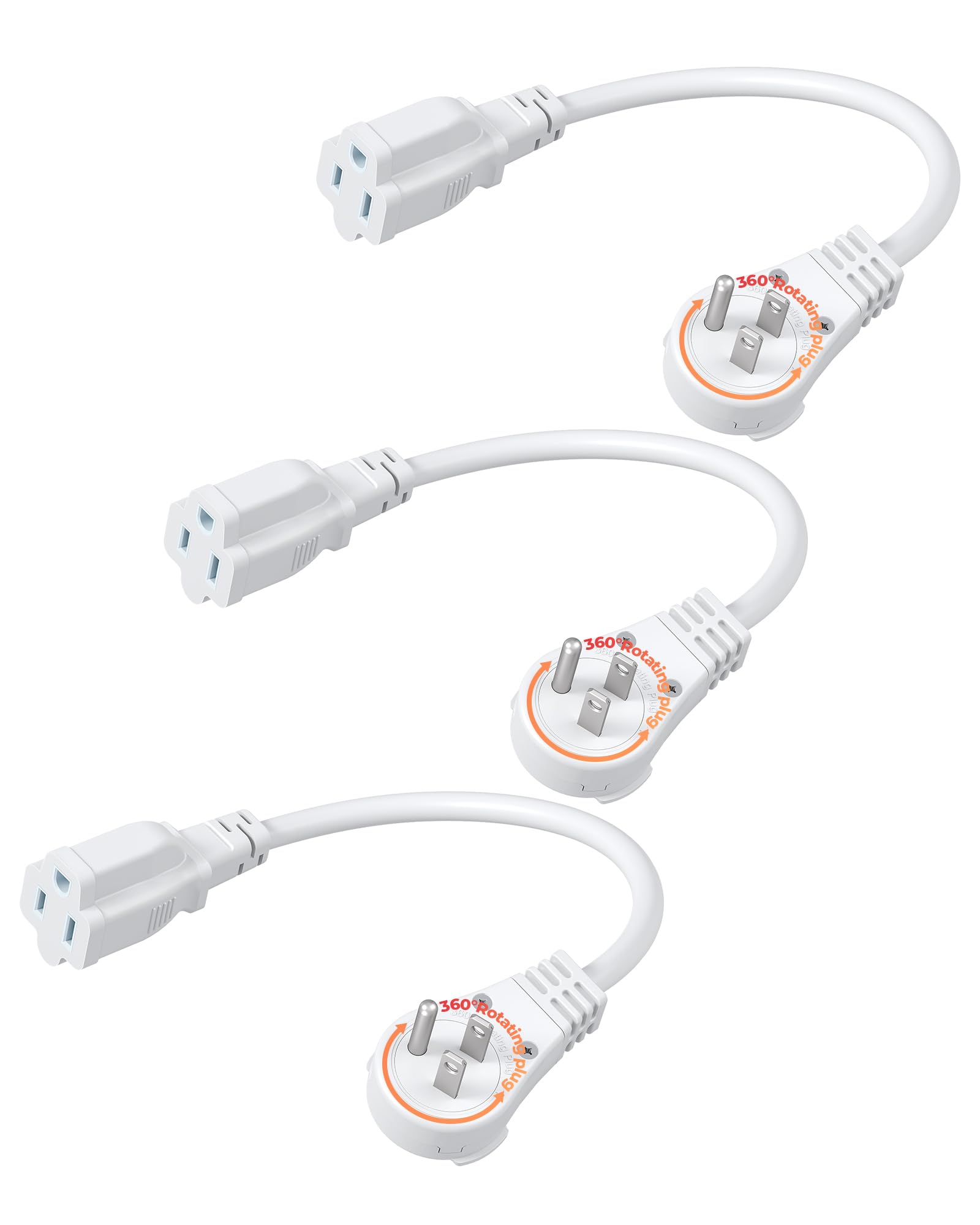 Dewenwils 360 Rotating Flat Plug Extension Cord 1 Foot, 14/3 Gauge 3 Prong Grounded Wire, 15A/1875W Heavy Duty Power Cord, Space