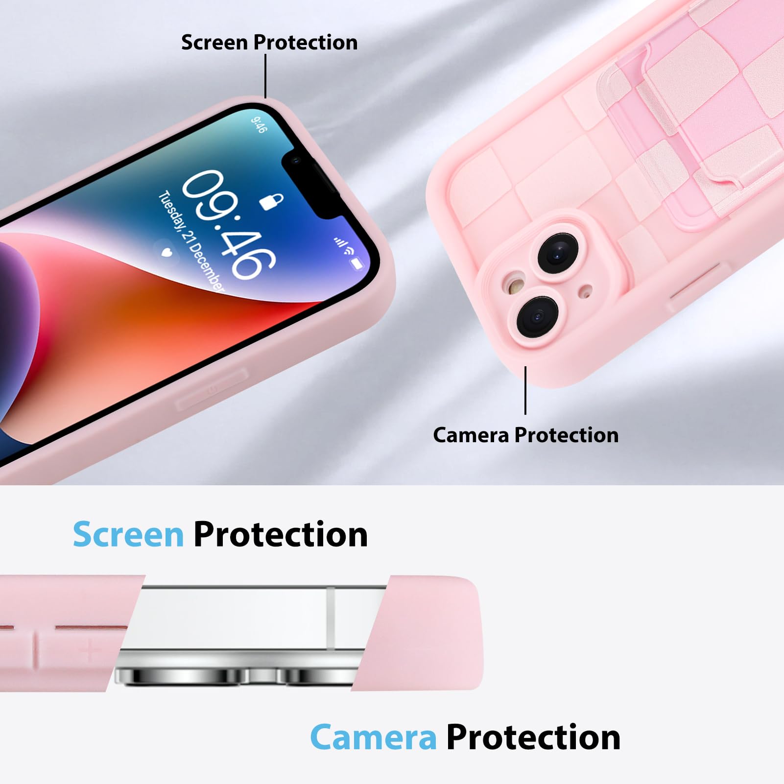 Kanghar Compatible With Iphone 14 Case, Wallet Silicone Checkered Cute Pattern, Card Holder Camera Protection Soft Slim Shockpro