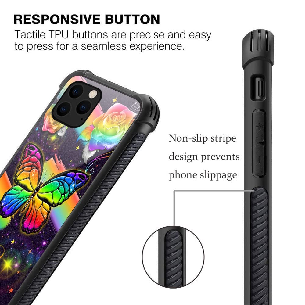ZHEGAILIAN iPhone 12 Pro Rainbow Butterfly Case Organic Glass TPU 6.1 inch