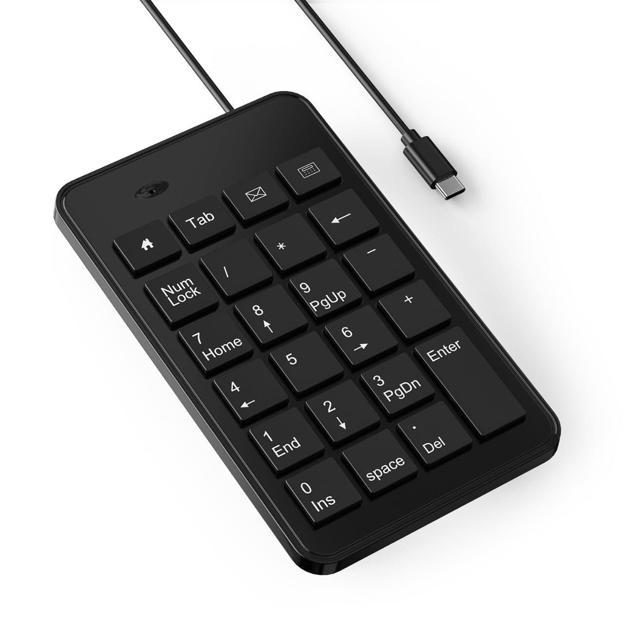 CBUS Wired USB-C Numeric Keypad for Laptop, 23 Keys Numpad Keyboard with Tab, Home, Email & Calculator Keys, 5ft Cable, Small an