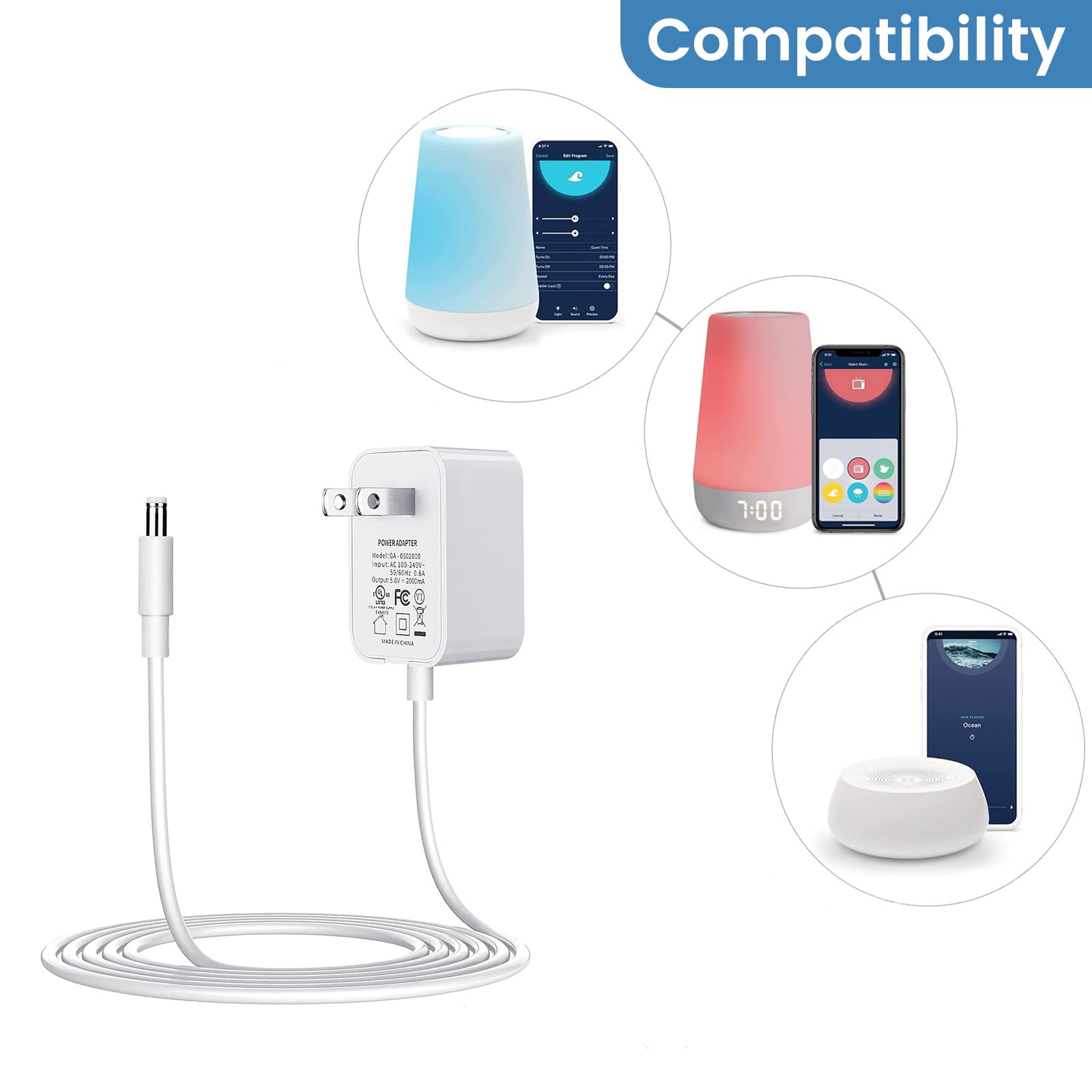 Power Cord Replacement For Hatch Baby Rest, Rest+ And Rest Mini Sound Machine, Ac Adapter Charger