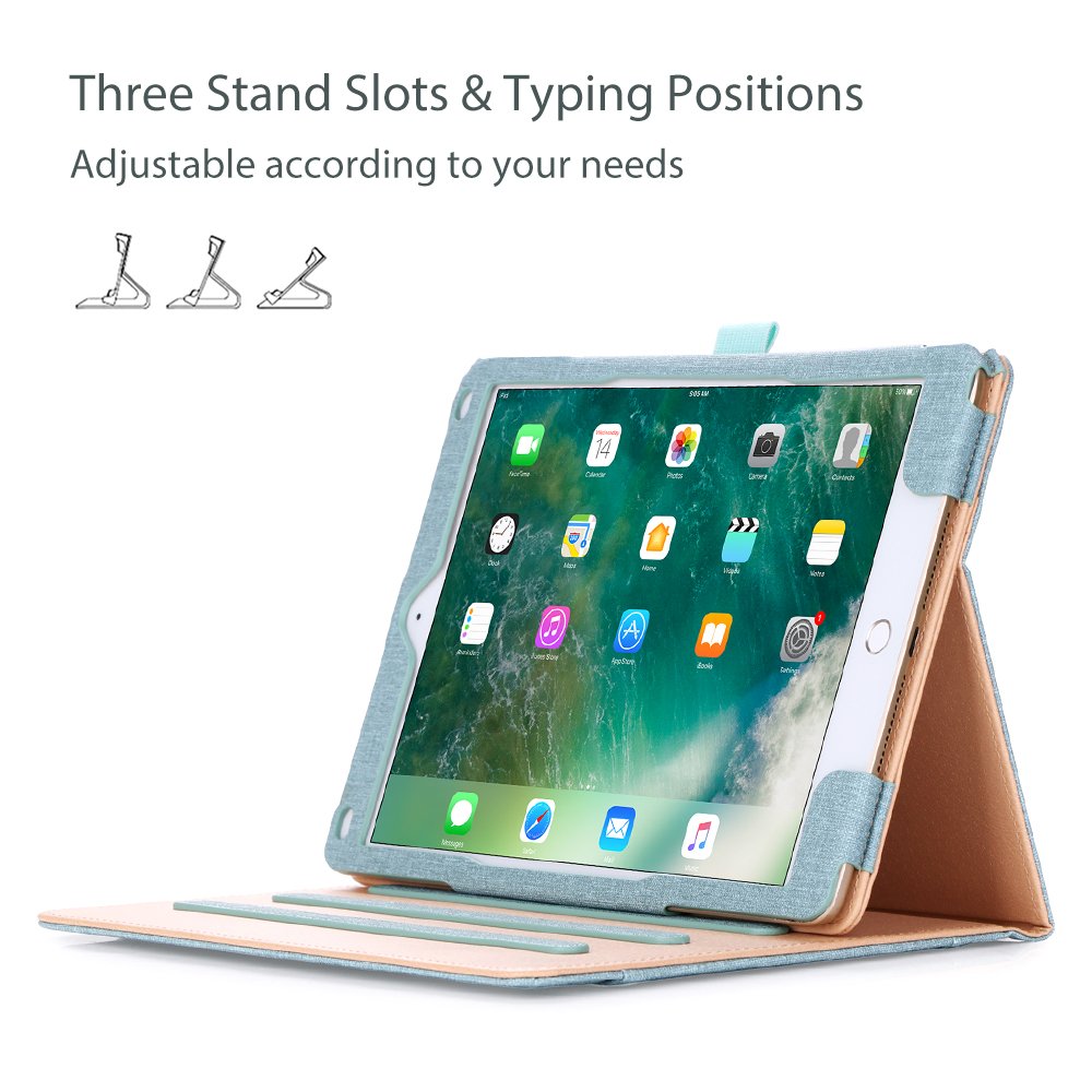 Procase For Ipad 9.7 Inch Ipad 6Th/5Th Generation Case 2018 2017/Ipad Air 2/Air 1 Case, Premium Leather Folio Corner Protection Multi Angle Viewing Stand Cover With Front Pocket Pen Loop  Teal