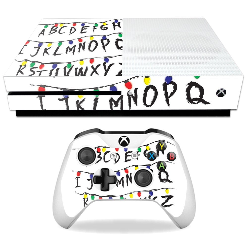 MightySkins Skin Compatible with Microsoft Xbox One S - Stranger Alphabet | Protective, Durable, and Unique Vinyl Decal Wrap Cov