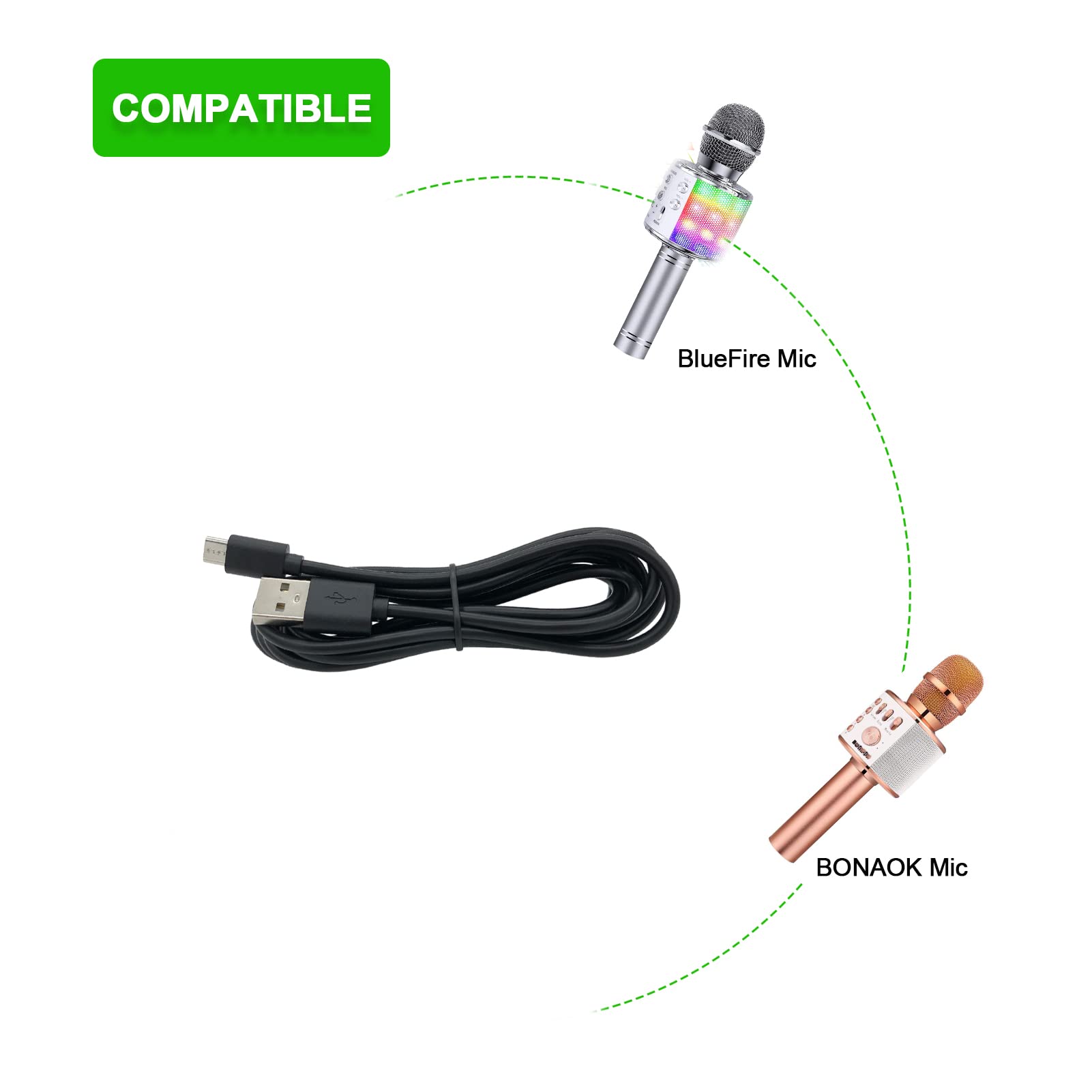Pdeey Charger Fit For Bonaok Karaoke Microphone, Bluefire Wireless 4 In 1 Bluetooth Mic   Usb Charging Cable 6 Ft