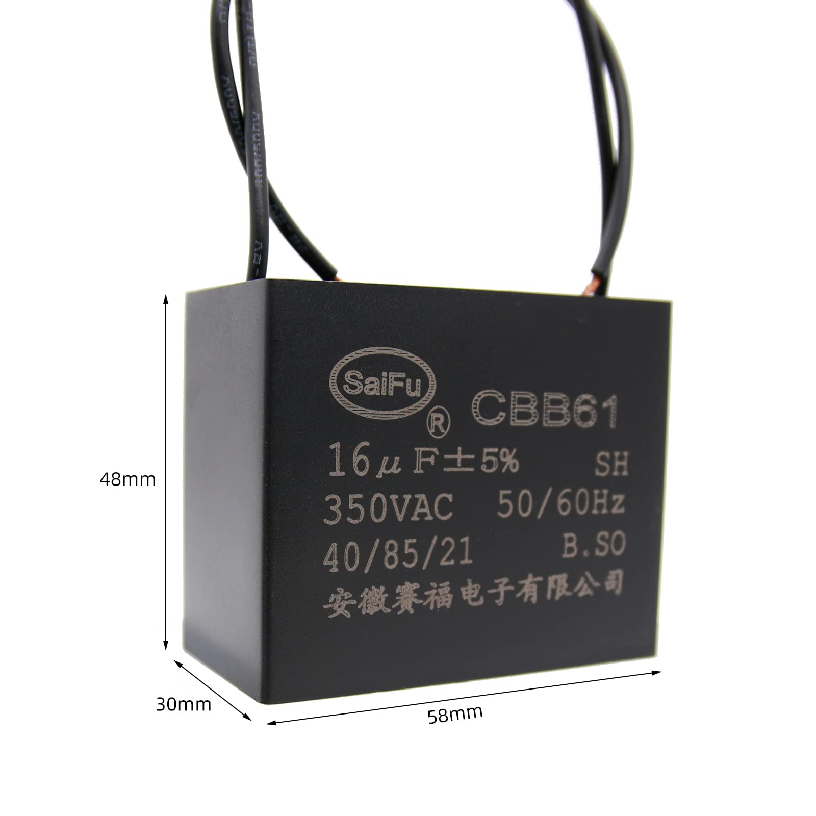 Akzytue Cbb61 Capacitor 16Uf 350V Ac Ceiling Fan 2 Wire 50/60Hz For Starting Electric Fan Generator Pump Motor