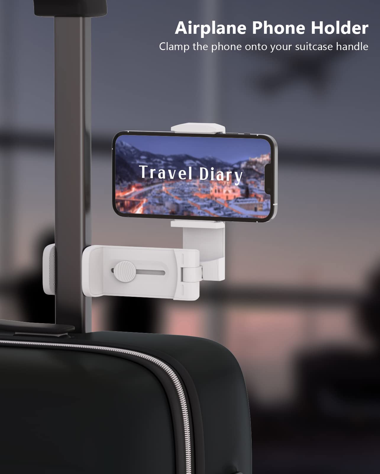 Miikare Airplane Phone Holder, Universal Handsfree Mount With 360 Rotation, Travel Accessory For Airplane, Desk & Table - White
