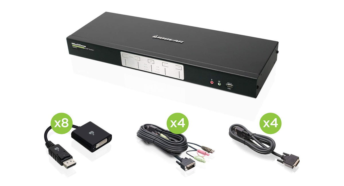 Iogear 4 Port Dual Link Dual View Dvi And Displayport Kvmp Kit, Taa Compliant, Gcs1644Dpkit