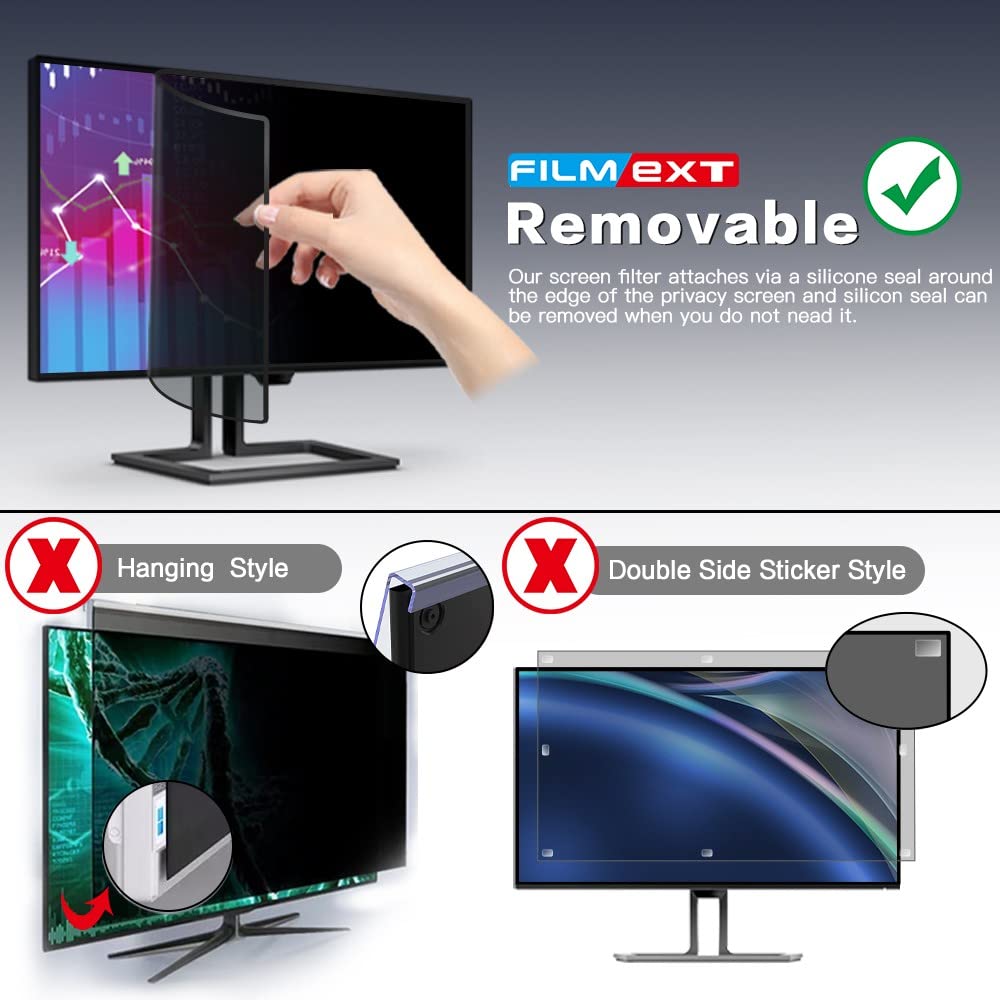 Filmext [2023 Upgrade Removable Computer Privacy Screen Filter For 28 Inch Frameless Monitor, Anti Spy Blue Light Filter, Anti S
