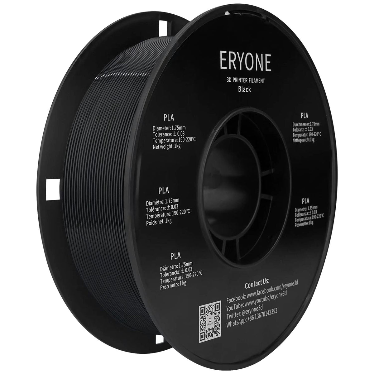 Eryone Pla Filament 175Mm, 3D Printer Filament Pla +  003Mm, 1Kg(22Lbs)Spool, Black