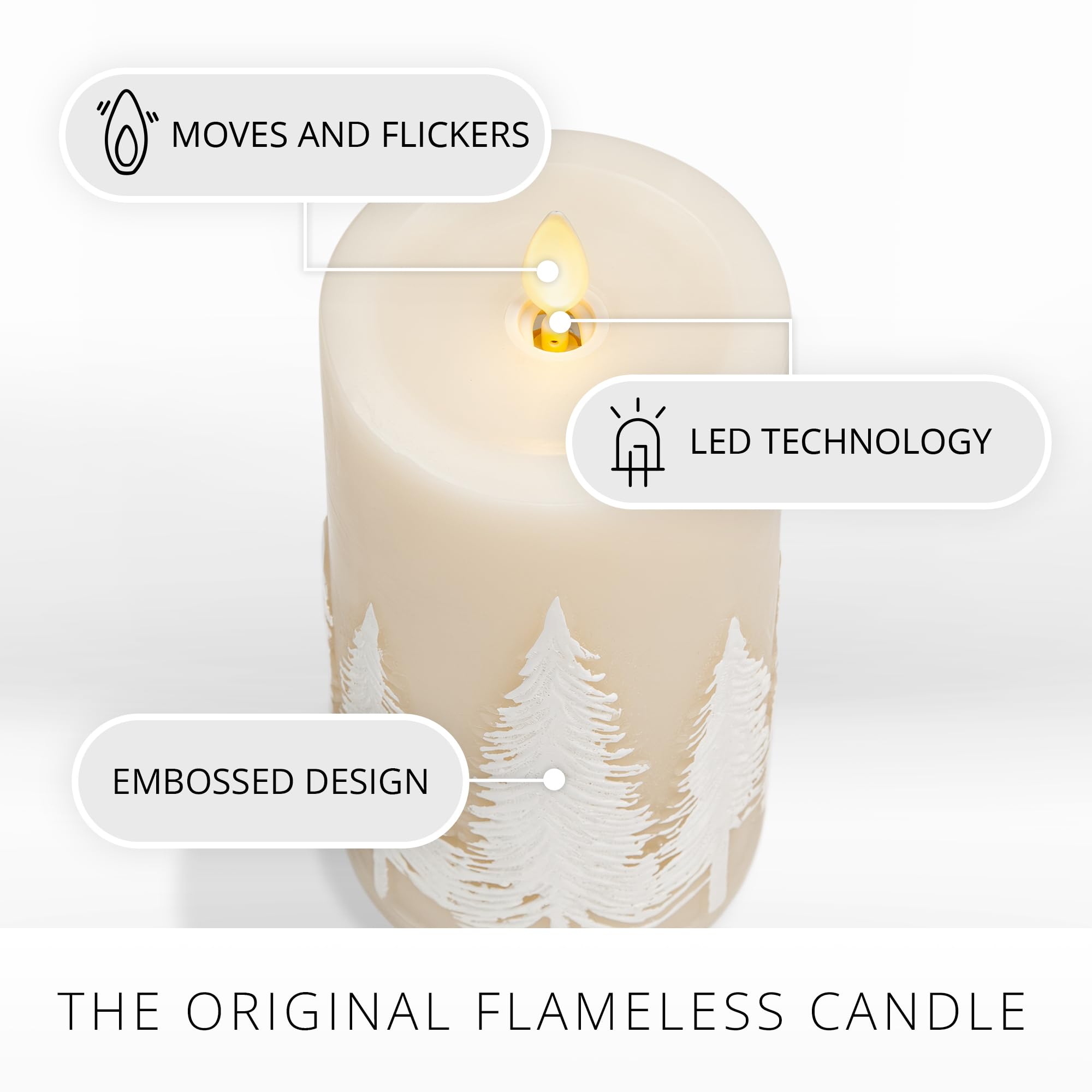 Luminara White Swan Embossed Trees Flameless Led Candle, 3.2'' X 6.5'', Moving Flame, Safe Timer Feature, Real Wax, Battery Oper