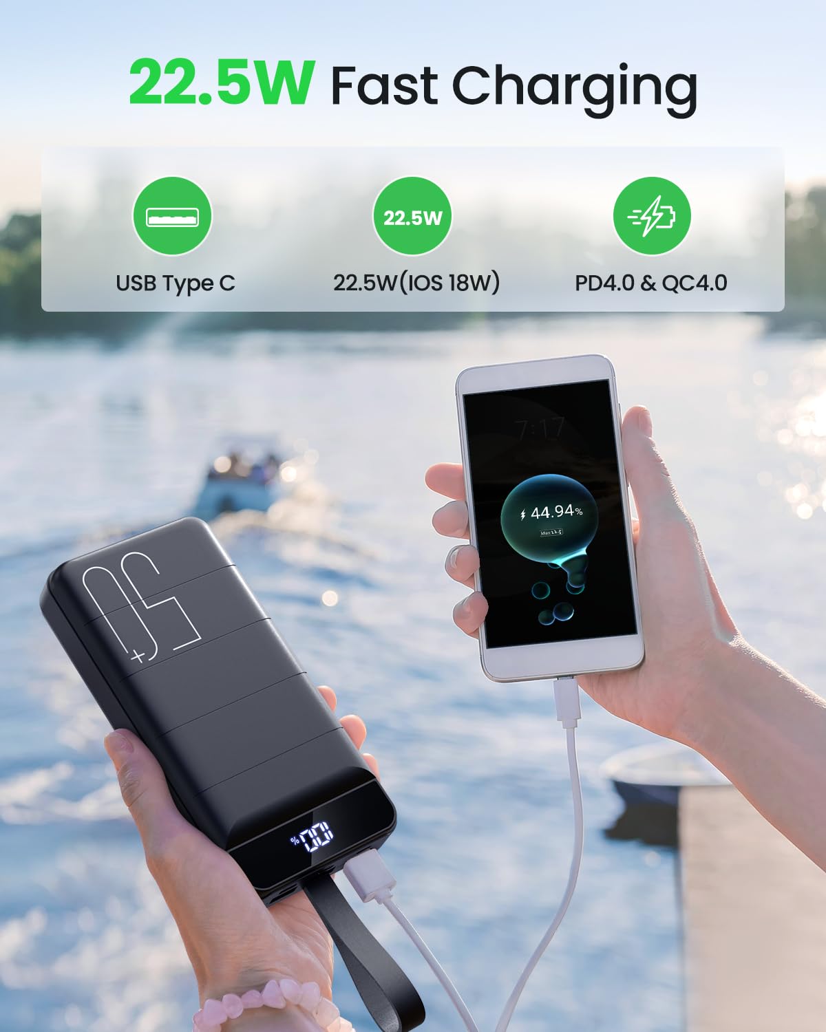 Morfec Power Bank Fast Charging 50000Mah   22.5W Portable Charger Usb C Quick Charge With 4 Outputs & 3 Inputs Led Display Huge