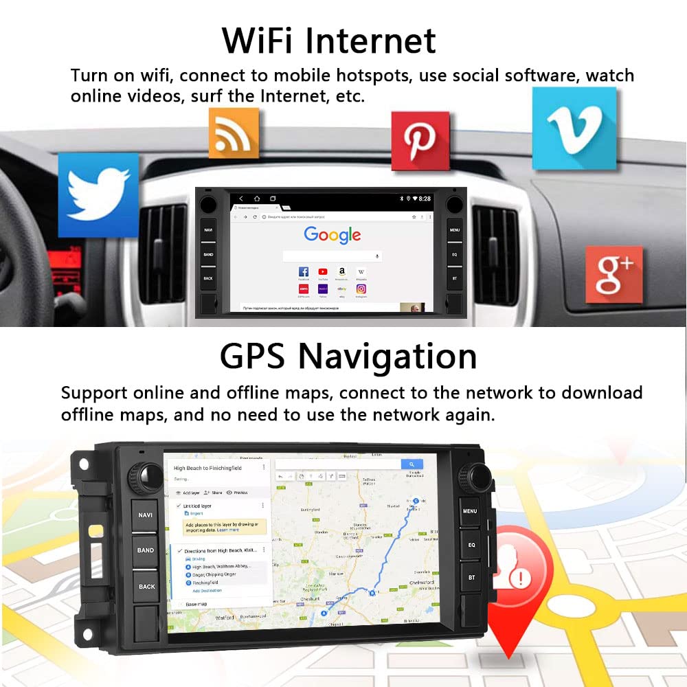 Car Stereo For Jeep Wrangler Dodge Chevrolet Ram 1500, Double Din Android Radio With Wireless Apple Carplay, 7' Touchscreen Stereo With Wifi, Gps, Rds/Fm Radio, Bluetooth + Backup Camera & Mic