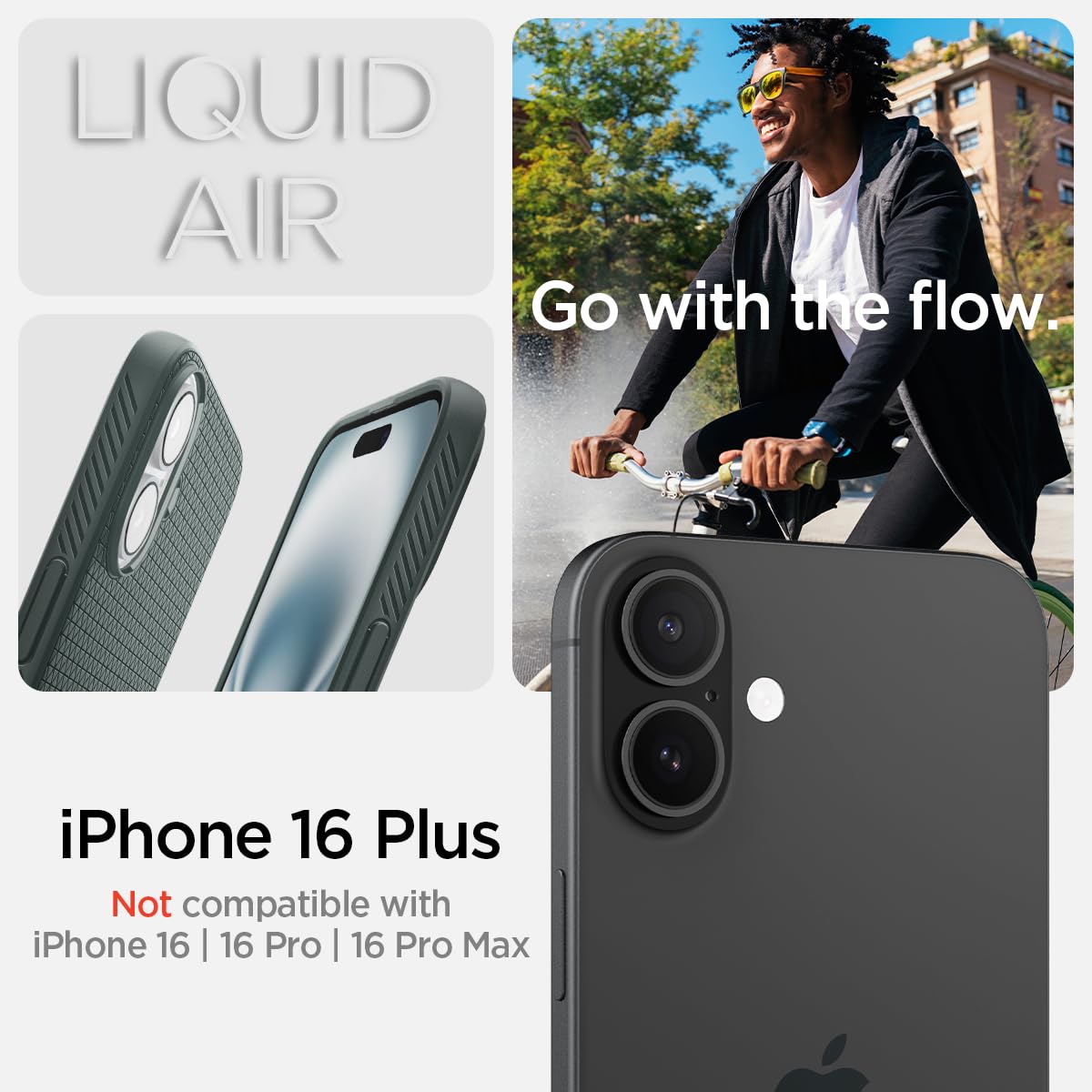 Spigen Liquid Air Designed For Iphone 16 Plus Case [Not Compatible With Magsafe], [Military Grade Protection]   Abyss Green