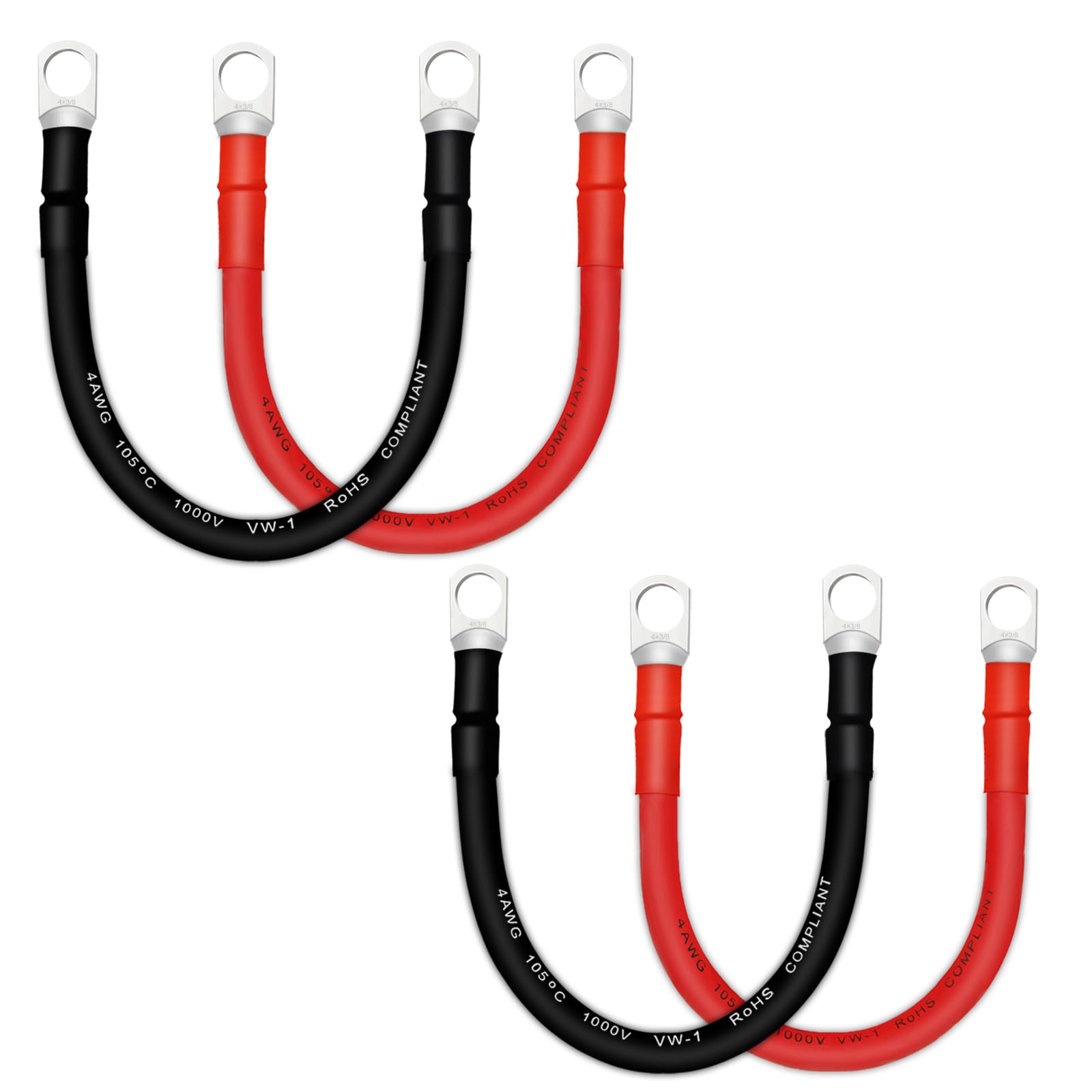 QIATOL Battery Cable, 4 AWG Battery Cables with Terminals, 4PCS Copper Battery Cables(1FT).