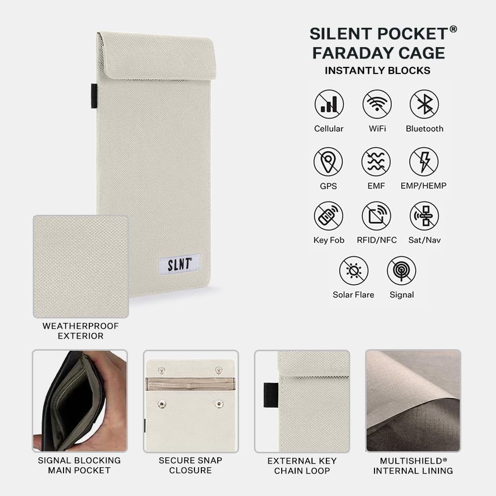 Slnt Signal Blocking Faraday Key Fob Case With Silent Pocket   Car Anti Theft Device Shields Against All Signal Types, Including
