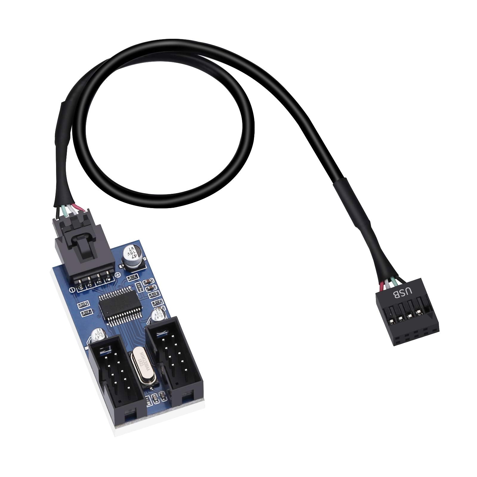 ELECTOP 9 Pin 2 in 1 Internal USB Splitter Cable, 9 pin USB Header Male 1 to 2 Female Extension Connector Adapter, 2.0 HUB Conne