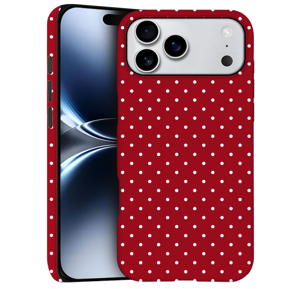 Case for iPhone 17 Pro Max - Slim Fit Anti-Scratch Phone Case for Girl Women - Cherry Red Polka Dot (Frosted)