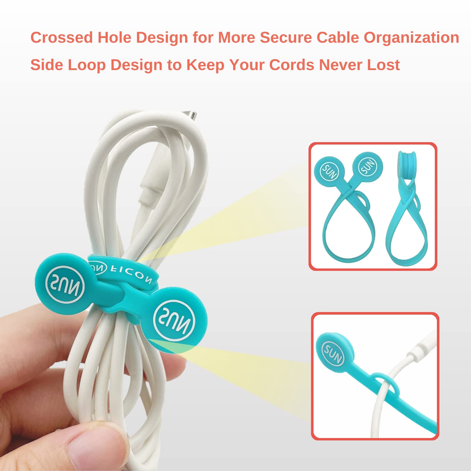 Sunficon 2023 New Magnetic Cord Organizers Cable Clips 10 Pcs Upgraded Long Cable Straps Silicone Twist Ties Colorful Appliance