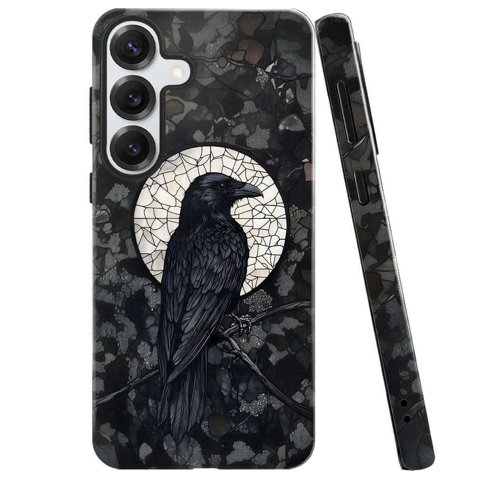 Case for Samsung Galaxy S25 Plus,Black Crow Raven Moon Celestial Gothic Phone Case Military-Grade Drop Protection Cover for Wome