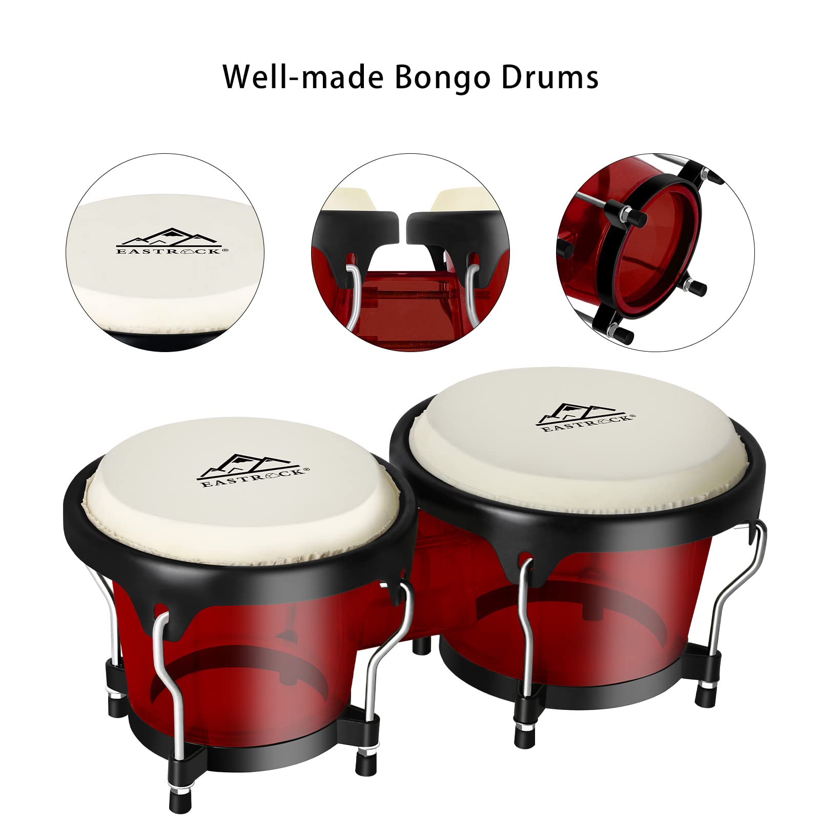 Eastrock Bongo Drums 6    And 7    Set For Kids Adults Beginners Professionals Transparent Cavity And Metal Bongos Drum Percussi