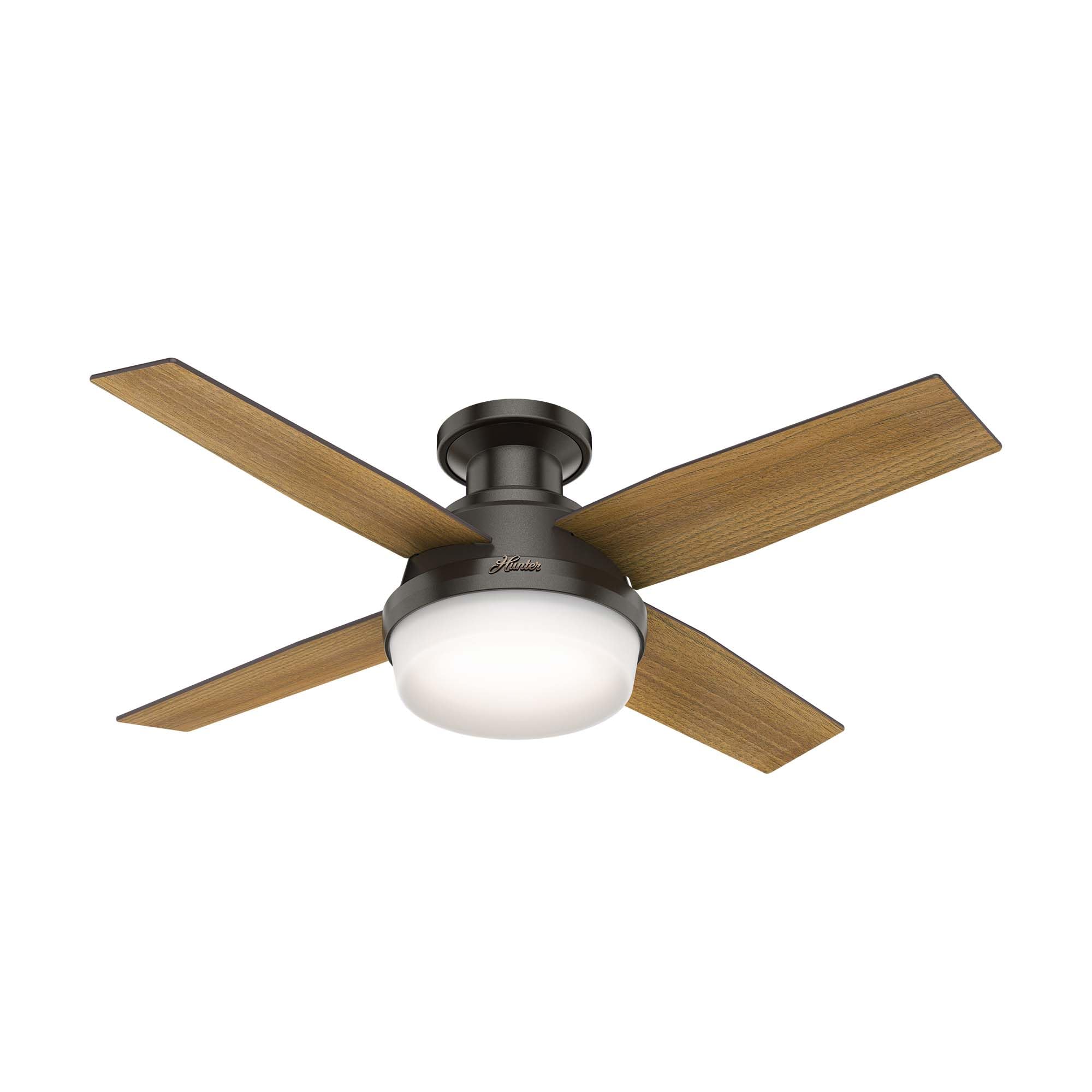 Hunter 44 Inch Indoor Ceiling Fan With Led Light And Remote Control - Bronze Modern Ceiling Fan, Low Profile Mount, 4 Blades, Fo