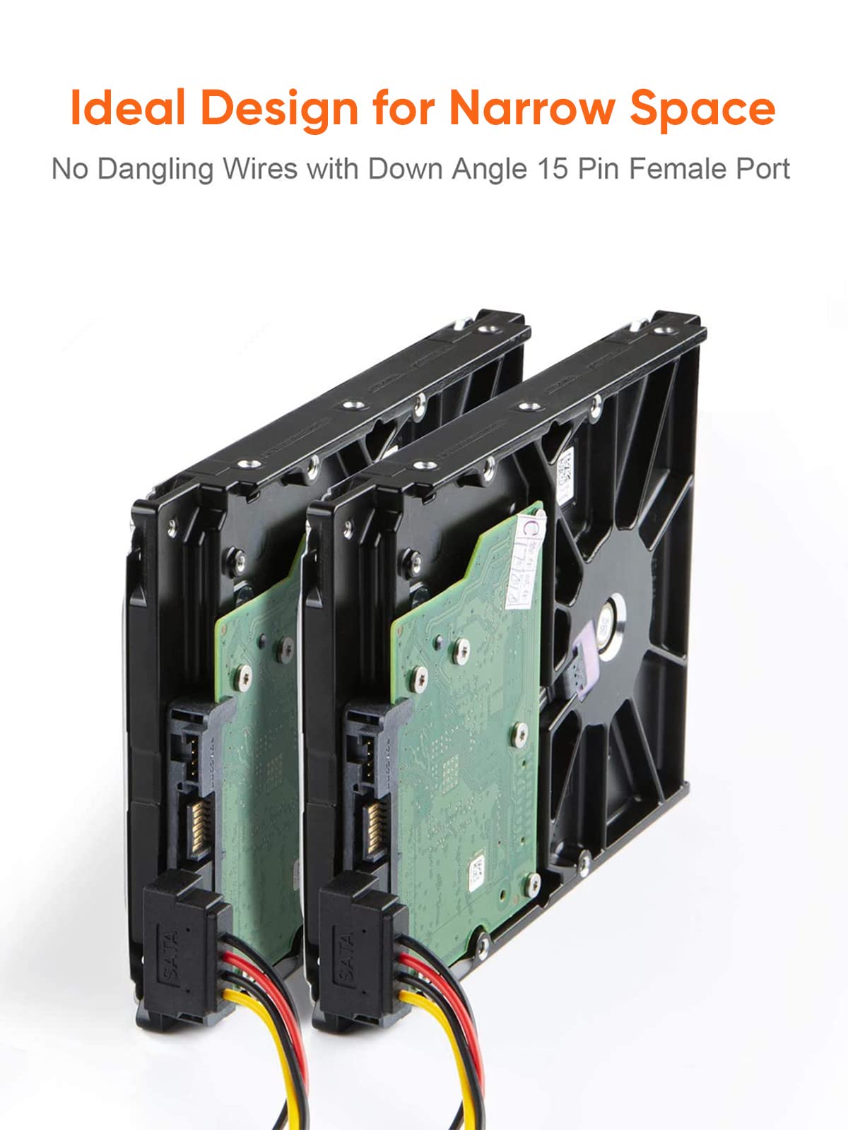 Cablecreation Sata Power Cable, [2 Pack] 6 Inch Sata 15 Pin Male To 2Xsata 15 Pin Down Angle Female Power Splitter Cable