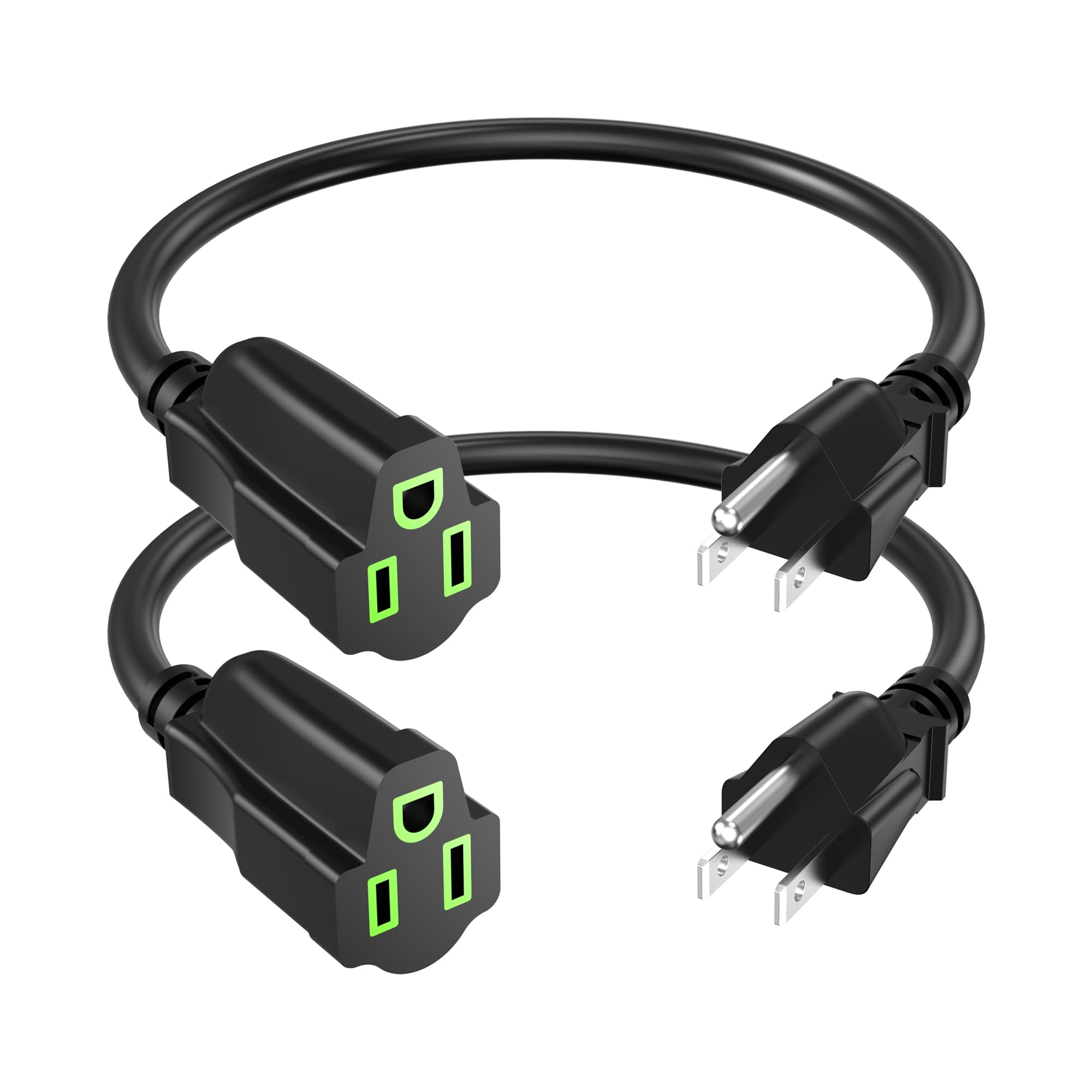 Power Extension Cord 1Ft/12Inch(2 Pack), Short 3 Prong Electric Extension Cable Outlet Saver, Single Outlet, Heavy Duty, Waterpr