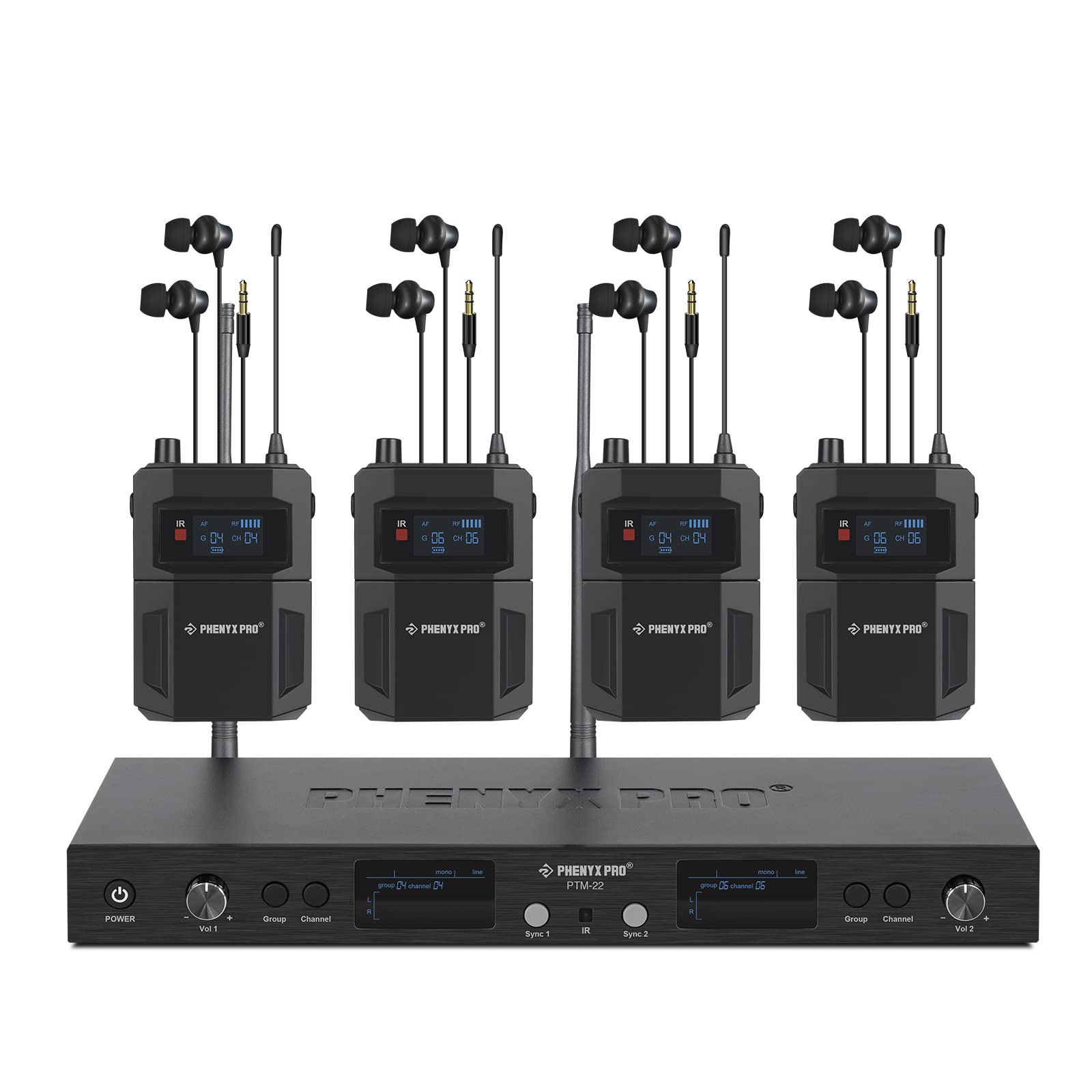 Phenyx Pro In Ear Monitor For Musicians, Uhf Wireless In Ear Monitors System, Mono 2 Channel Iem, Metal Stage Monitor W/ 2X50 Fr