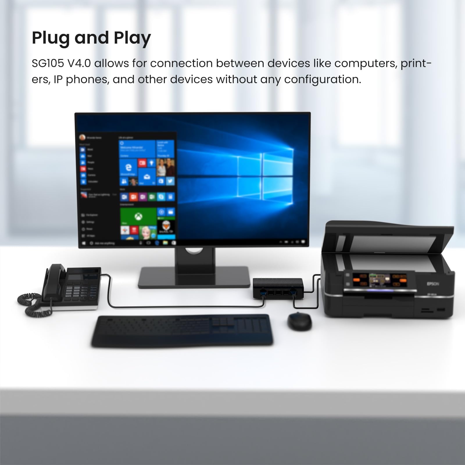 Tenda Sg105, 5 Port Gigabit Switch, Unmanaged Ethernet Switch, Office Ethernet Splitter, Plug & Play, Plastic Case, Desktop/ Wal