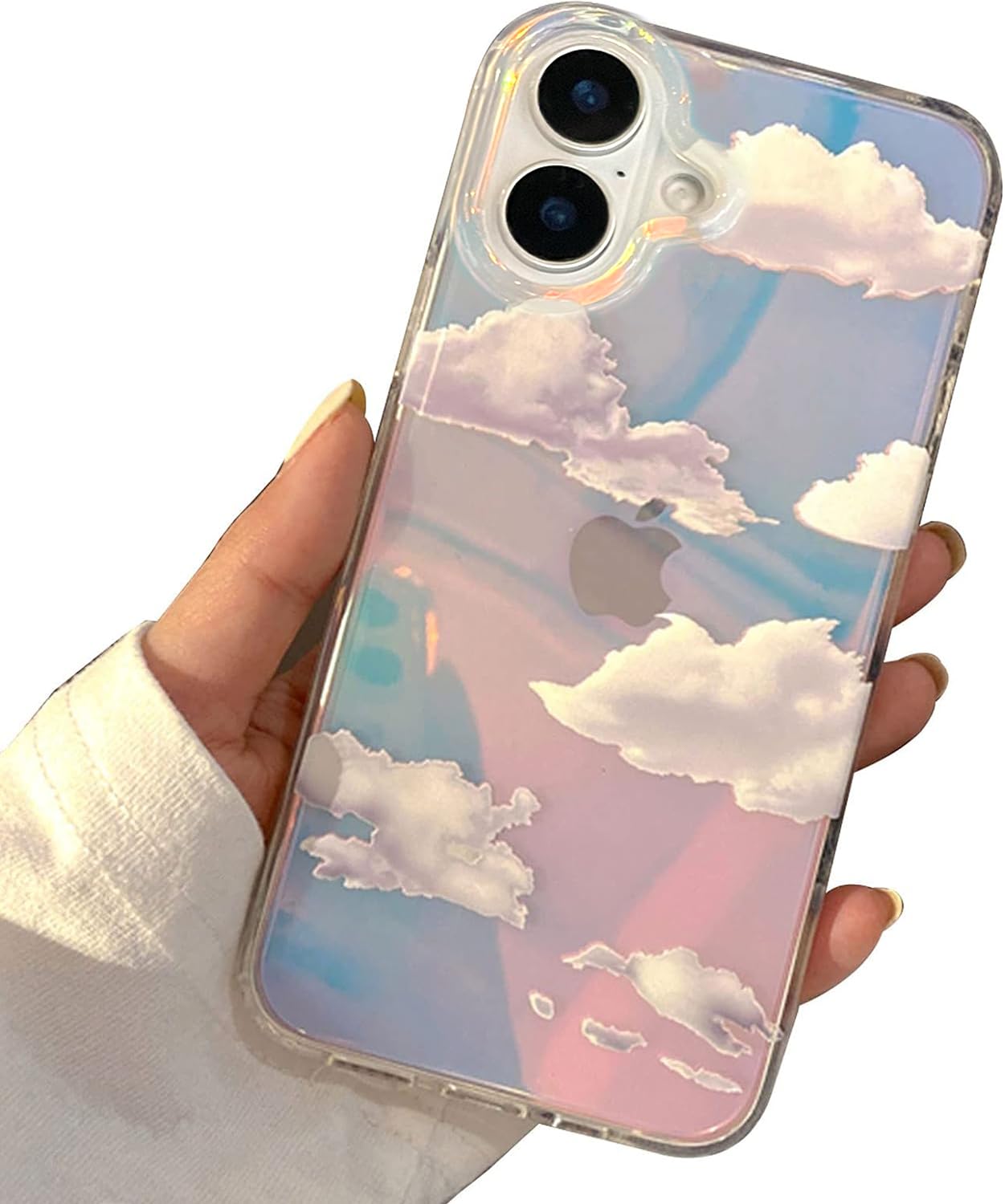 I Mgae In Ar Compact Case For Iphone 16 Holographic Cloud Design,Cute Trendy Soft Slim Tpu Shockproof Protective Phone Cases Cov