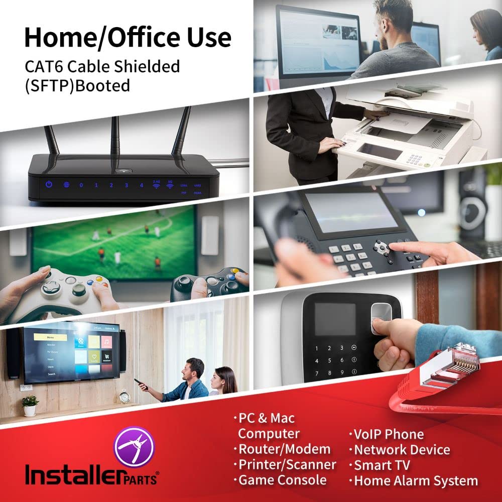 Installerparts (5 Pack Ethernet Cable Cat6 Cable Shielded (Sstp/Sftp) Booted 1 Ft   Red   Professional Series   10Gigabit/Sec Ne