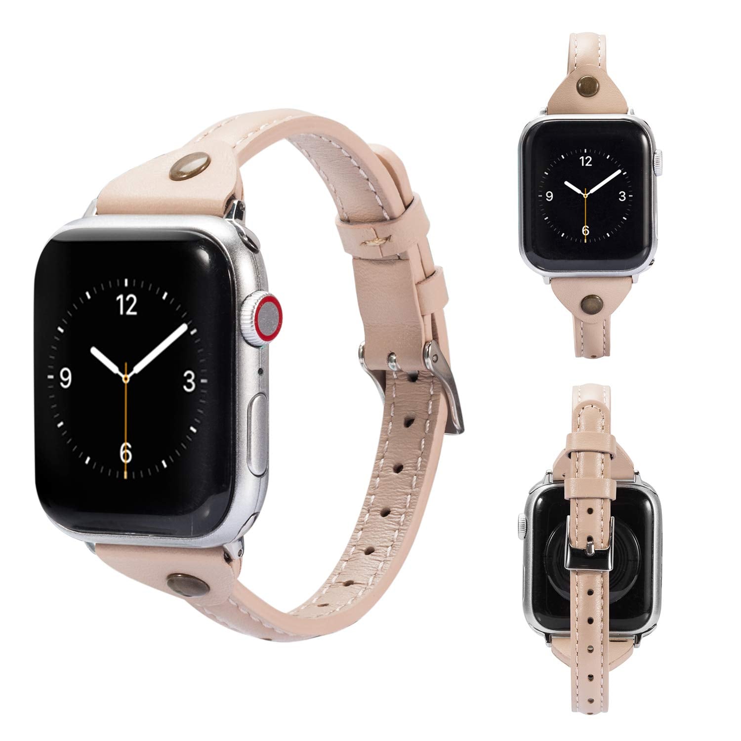 Wearlizer Beige Leather Compatible With Apple Watch Leather Band 38Mm 40Mm 41Mm For Iwatch Se Women Men Slim Strap Wristband Uni
