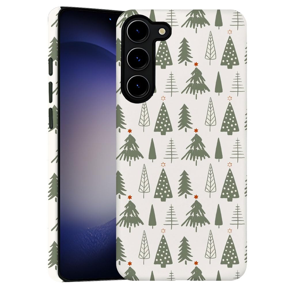 TnXee Case for Samsung Galaxy S23 Plus,Merry Christmas Tree Green Pattern Phone Case Drop Resistant Frosted 2 in 1 Solid Dual-La