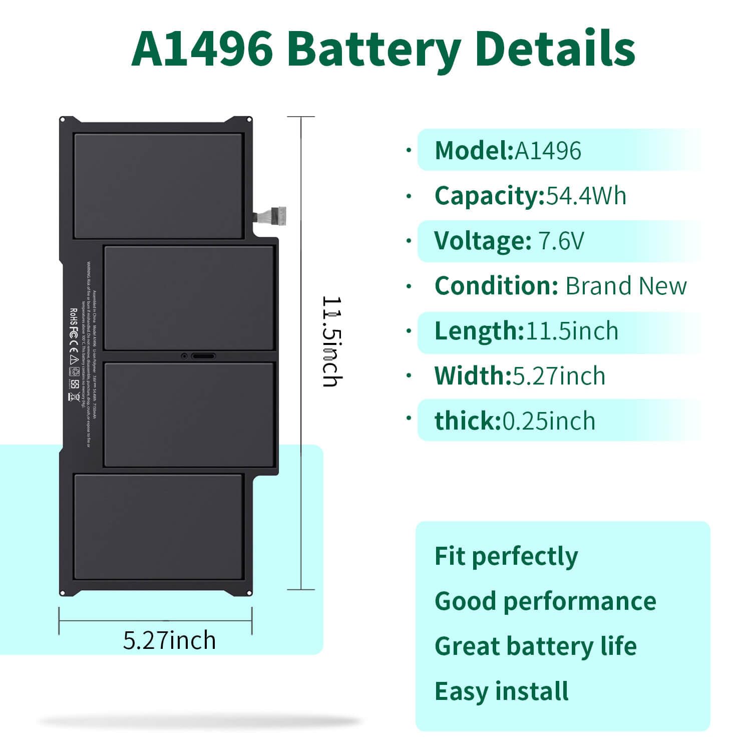 A1405 A1466 Laptop Battery For Macbook Air 13 Inch A1466(Mid 2012, Mid 2013, Early 2014, Early 2015, 2017) A1369(Late 2010, Mid