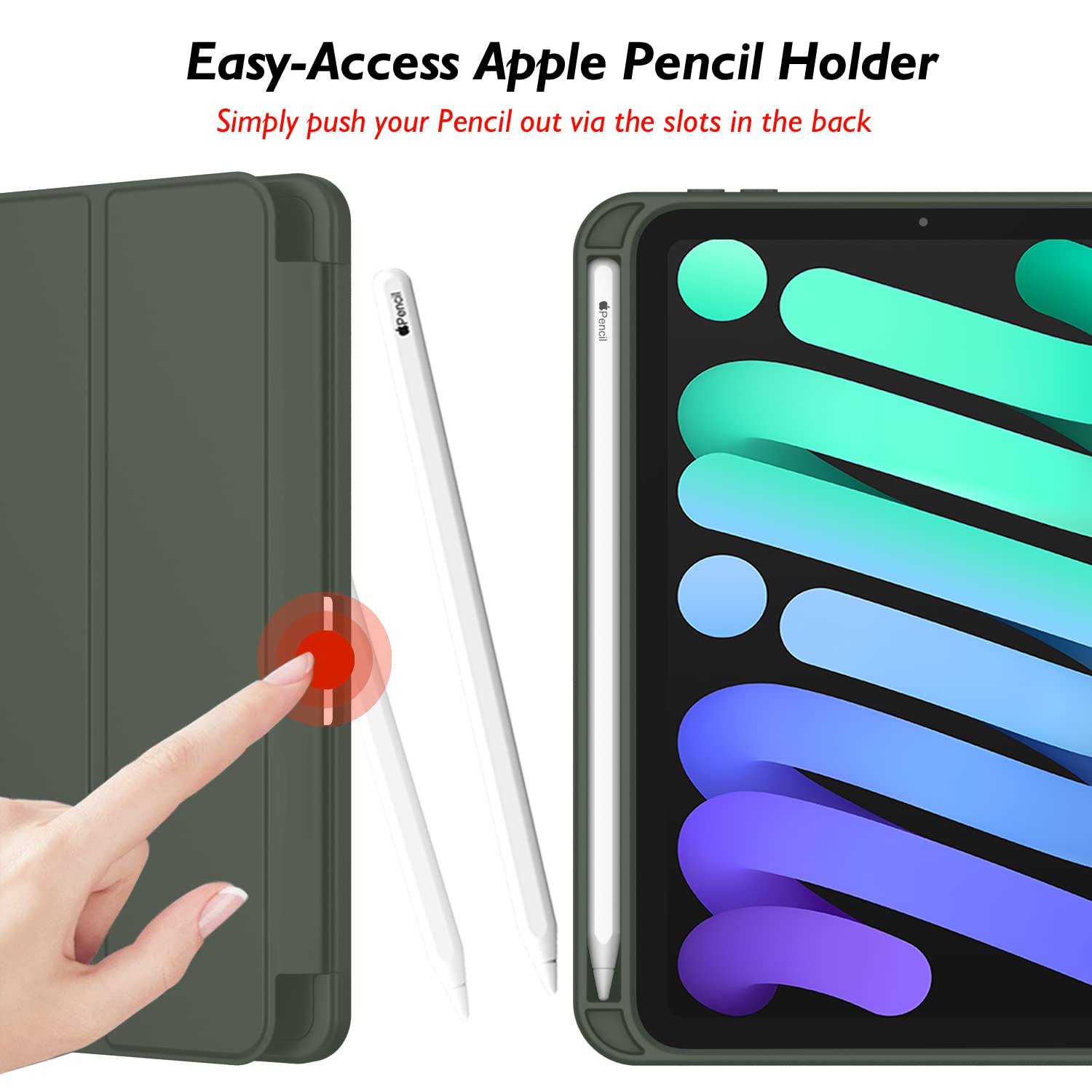 Imieet Ipad Mini 7 Case 2024 (A17 Pro), Ipad Mini 6 Case (8.3 Inch,2021 Model), Ipad Mini 7Th/6Th Generation Case With Pencil Holder, Trifold Stand Smart Case With Soft Tpu Back,Dark Green