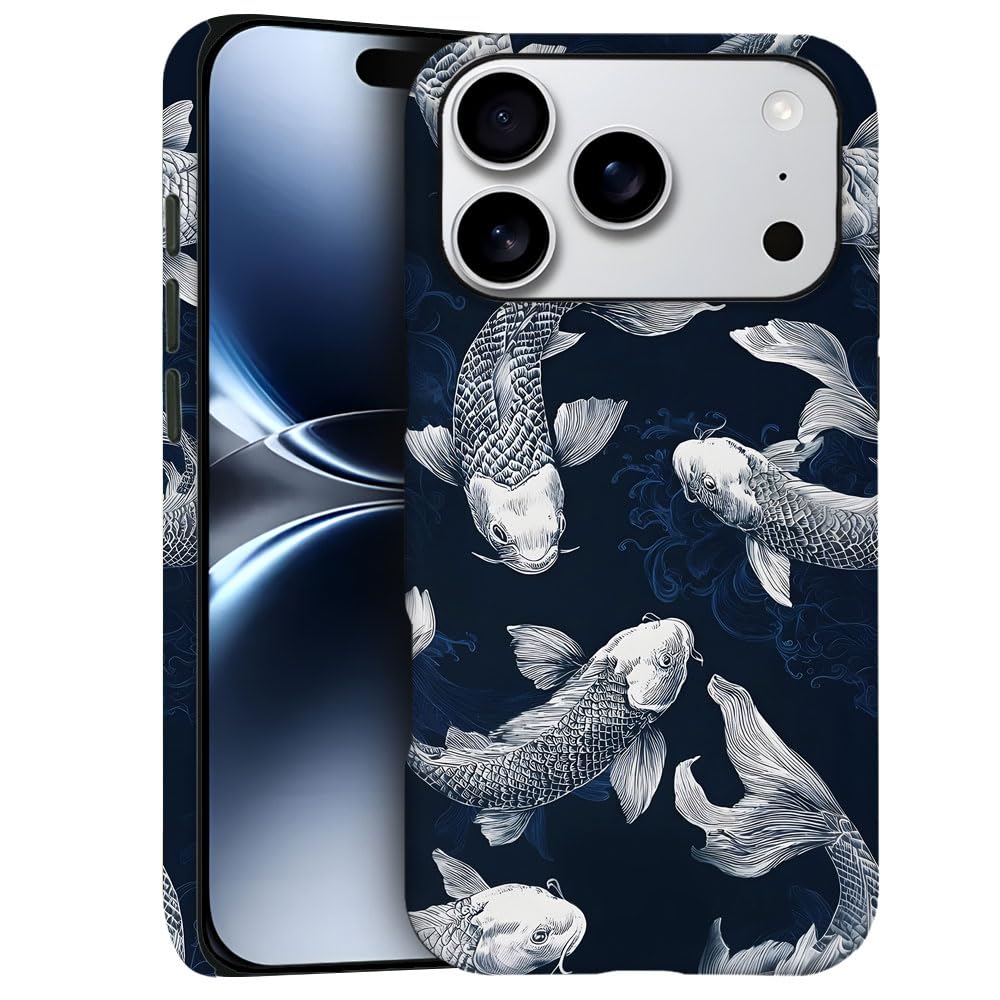 Case for iPhone 17 Pro - Slim Fit Anti-Scratch Phone Case for Girl Women - Blue Koi Fish (Frosted)