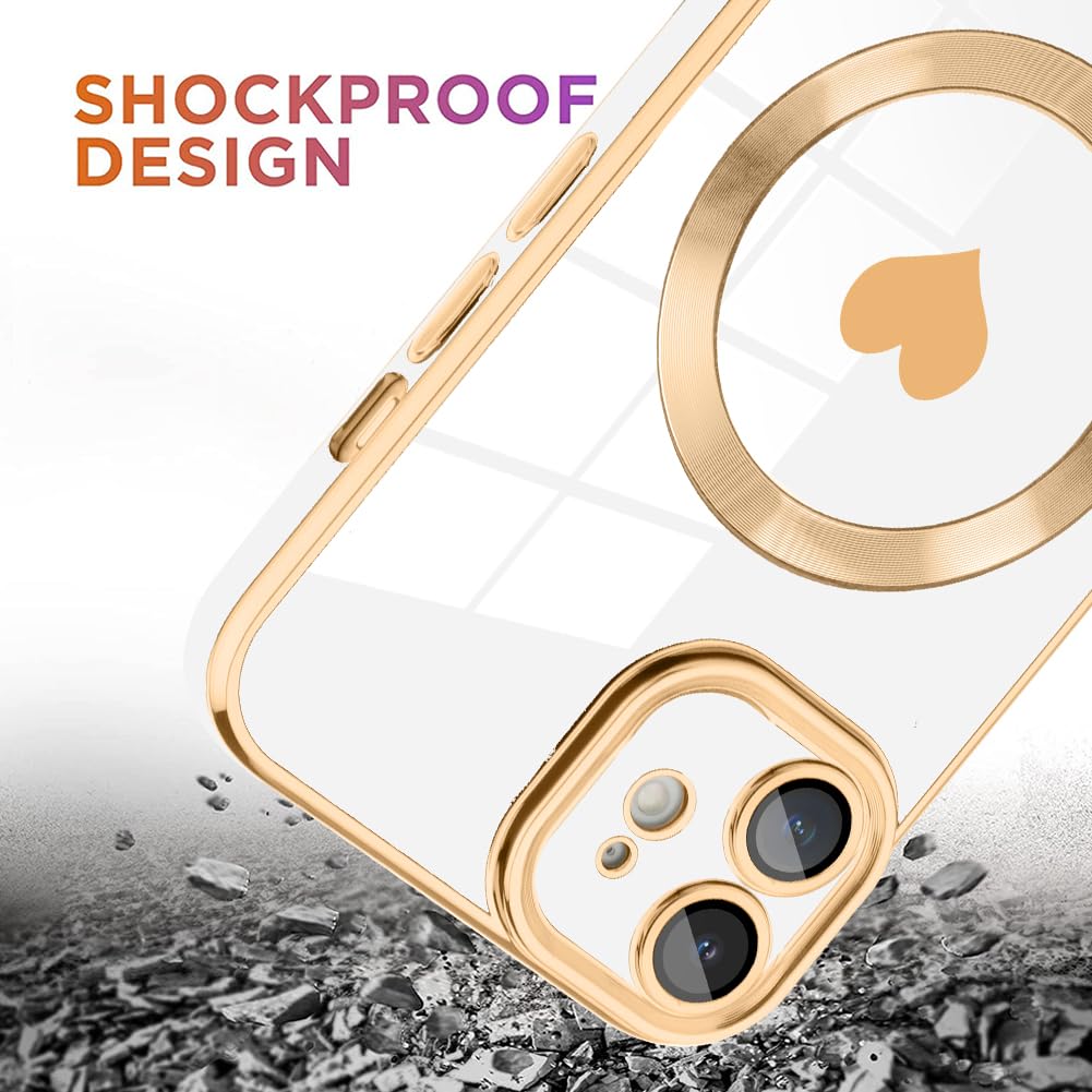 Tharlet Magnetic For Iphone 11 Case [Compatible With Magsafe] Cute Love Luxury Plating Edge Bumper Case With Full Camera Lens Ca