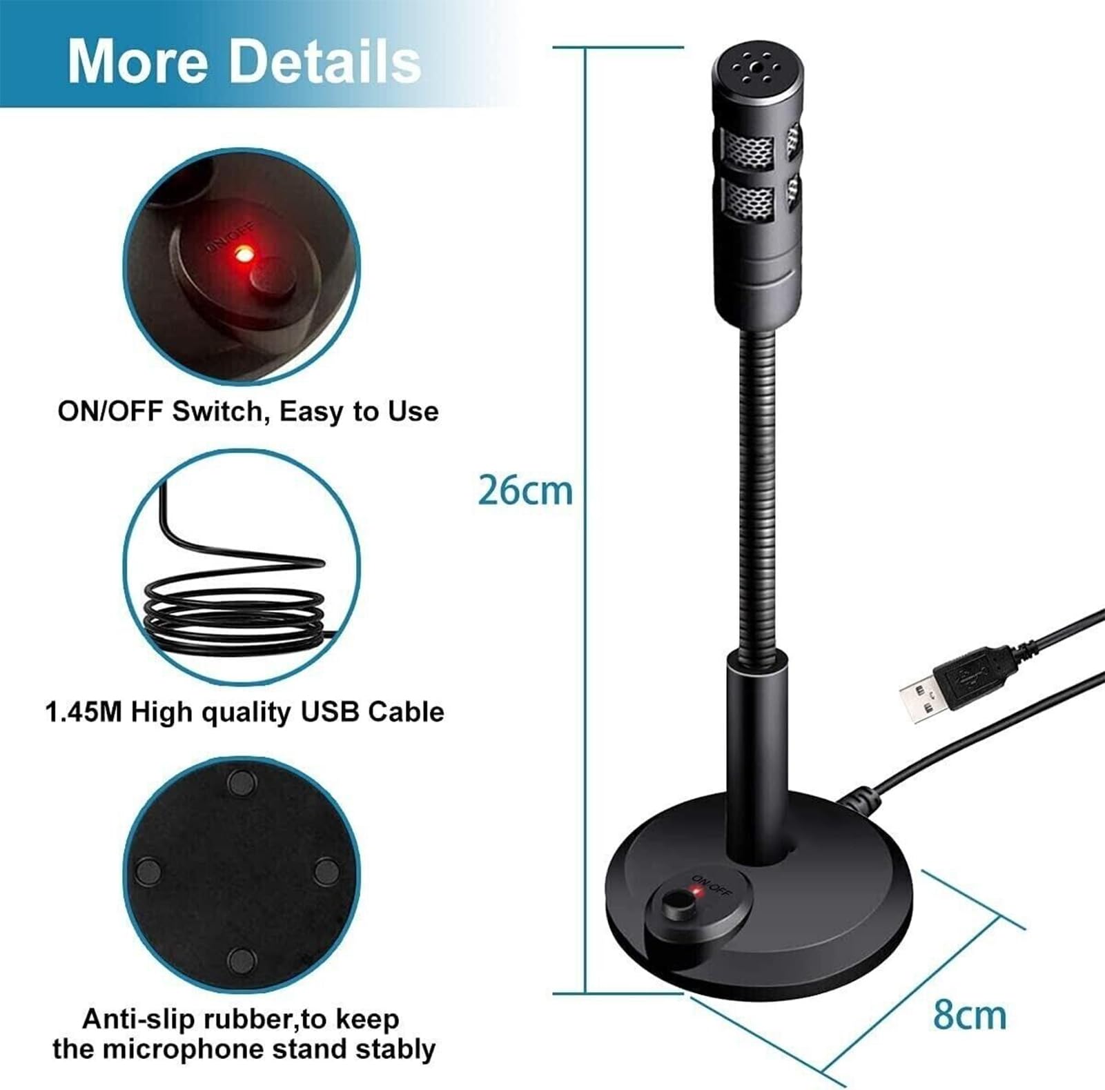Usb Computer Microphone,Plug And Play Desktop Pc Laptop Microphone With Mute Button And Led Indicator For Streaming,Podcasting,R