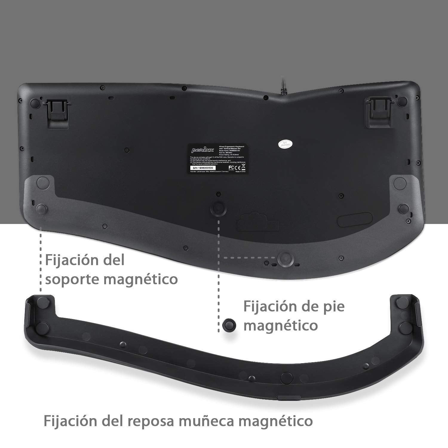 Perixx Periduo 505Es   Combo Teclado Y Rat  N Ergon  Mico Con Disposici  N De Teclas Dividida   Reposamuecas Ajustable   Qwerty