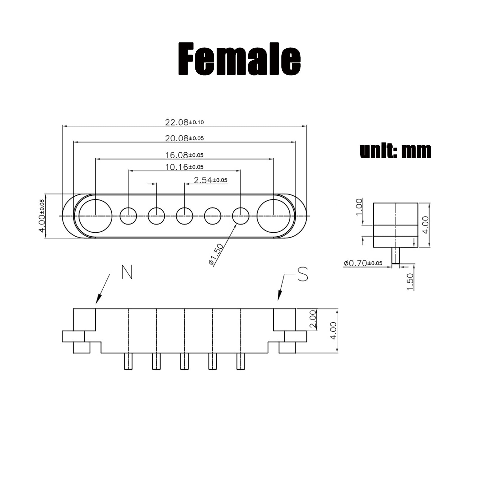 Magnetic Pogo Pin Connector   2 Pair, 2/3/4/5P, Male+Female, 2.54/2.5Mm Through Holes, Spring Loaded, Dc Power Socket, 5Pin