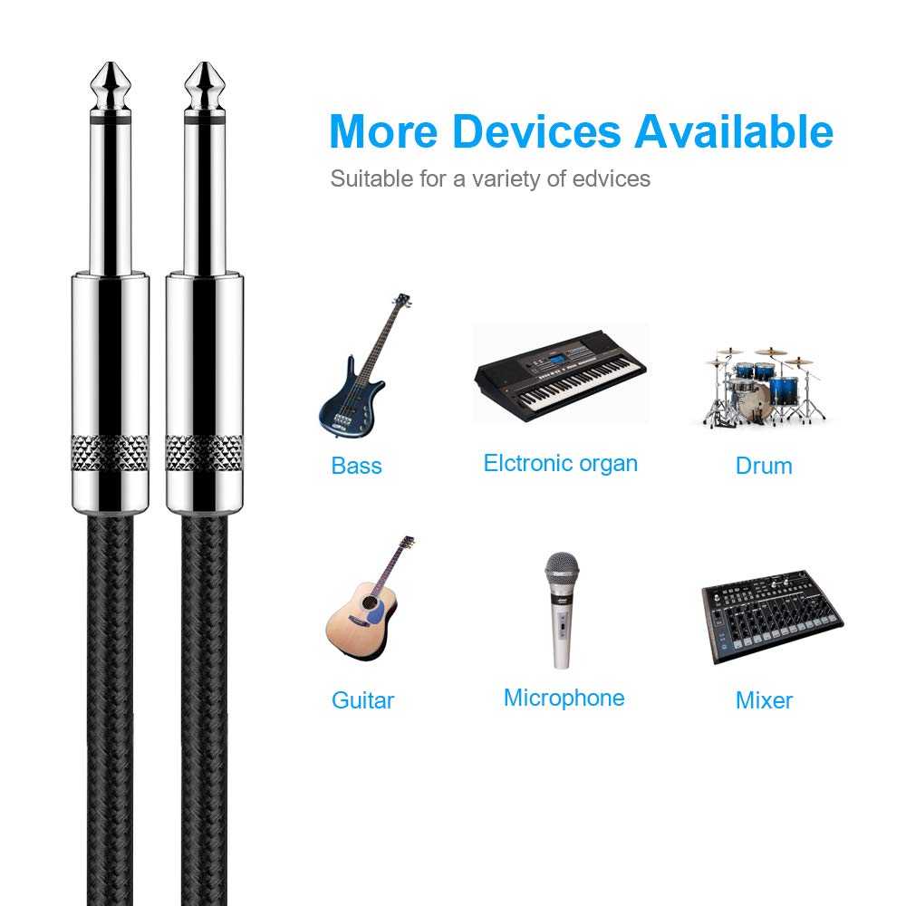 New Bee 10 Ft Guitar Cable - Electric Instrument Cable For Bass, Guitar, Mandolin, Pro Audio - Straight To Straight - Black