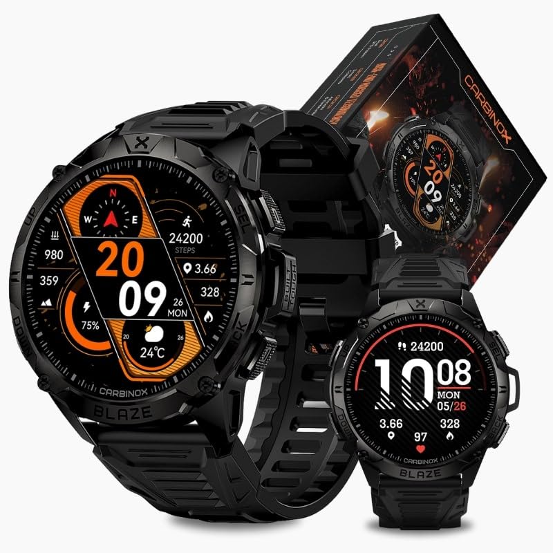 Carbinox Blaze Smart Watch With Gps (Sport Mode), Rugged Fitness Tracker Waterproof Ip69K, Compatible With Android And Ios, 170+