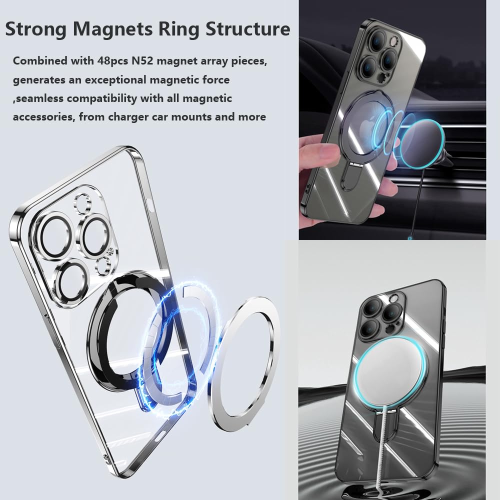 Zinlyuen Magnetic Ring Case For Iphone 16 Pro Max Case Kickstand Compatible With Magsafe Built In Camera Lens Protector Shockpro